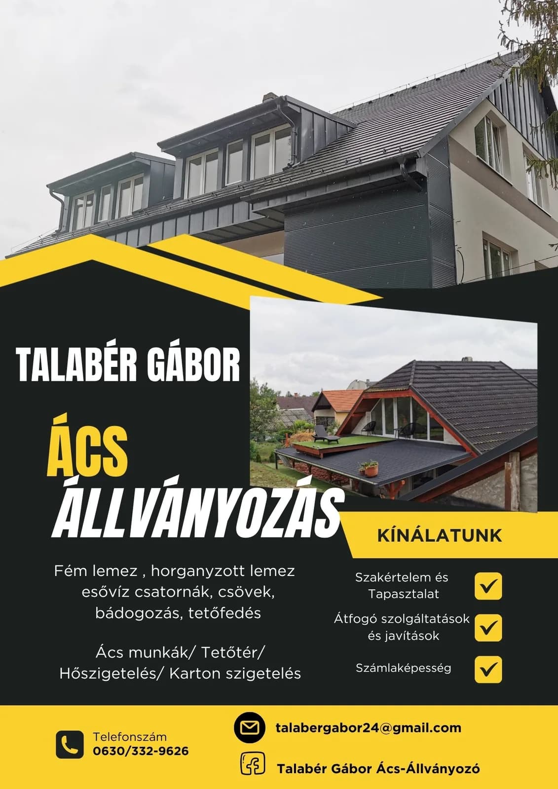 A kétoldalas szórólap előlapja a fő kínálattal és az elérhetőséggel